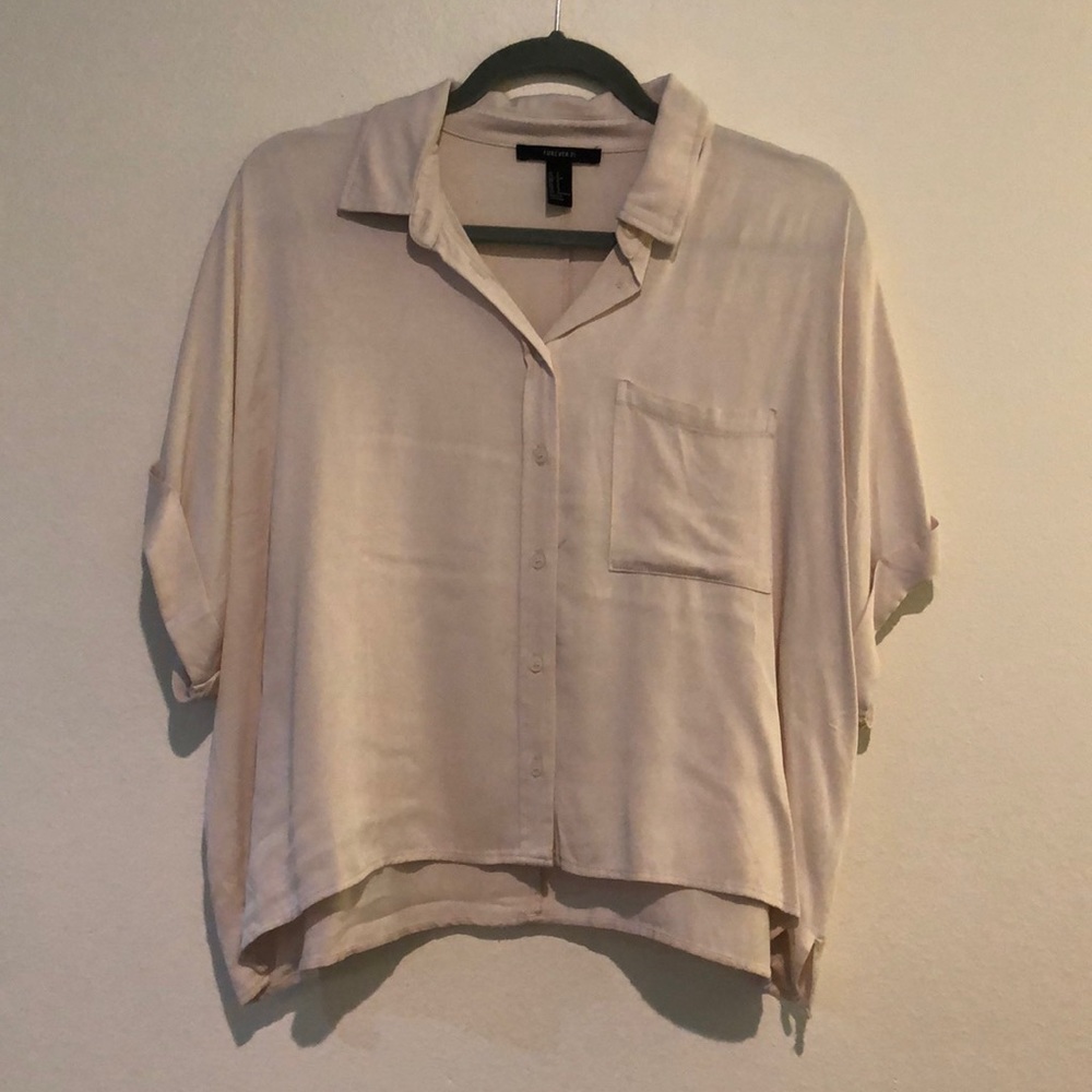 Cream Oversized Pocket Crop